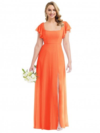 Affordable Flutter Sleeves Scoop Open Back Chiffon Maxi Bridesmaid Dress UK