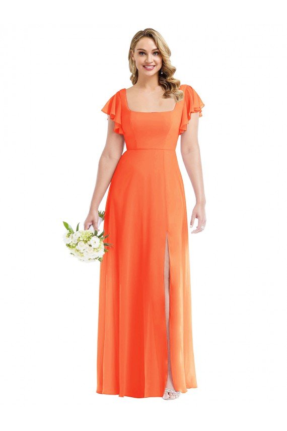 Affordable Flutter Sleeves Scoop Open Back Chiffon Maxi Bridesmaid Dress UK