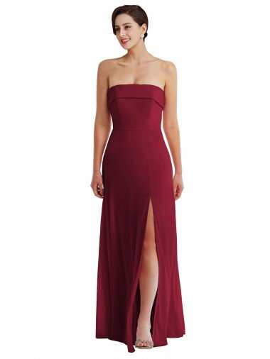 Affordable Cuffed Strapless Maxi Formal Bridesmaid Dress with Front Slit UK