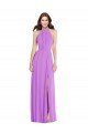 Affordable Halter Backless Maxi Formal Bridesmaid Dress with Button Ruffle Placket UK