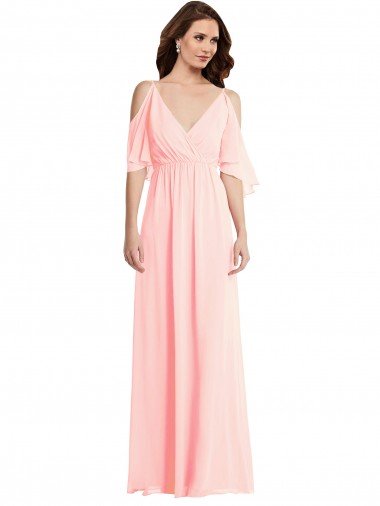 Affordable Cold Shoulder Draped Wrap Maxi Bridesmaid Dress UK