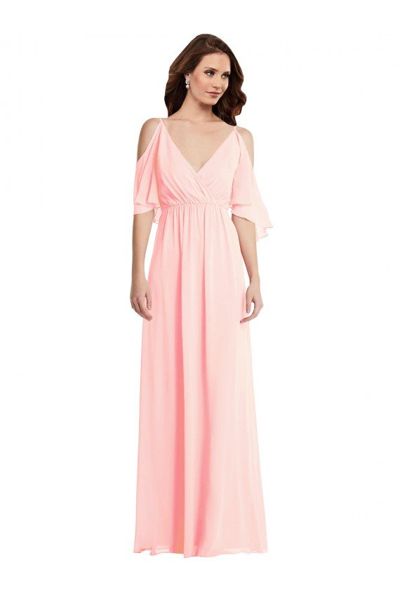 Affordable Cold Shoulder Draped Wrap Maxi Bridesmaid Dress UK