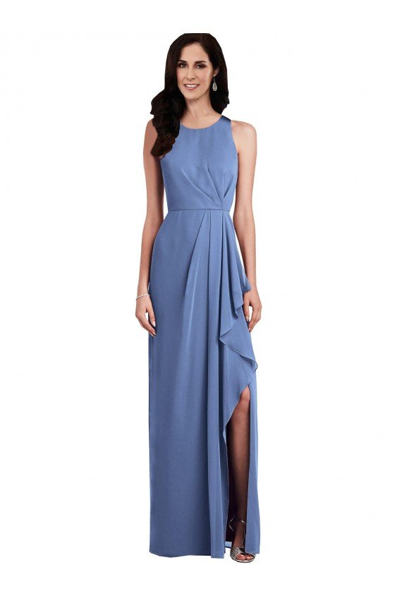 Affordable Sleeveless Chiffon Bridesmaid Dress with Draped Front Slit UK