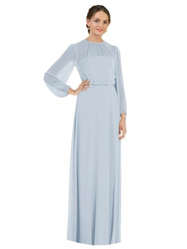 Affordable Strapless Chiffon Maxi Formal Bridesmaid Dress with Puff Sleeve Blouson Overlay UK