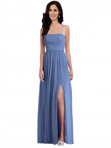 Affordable Slim Spaghetti Straps Chiffon Bridesmaid Dress with Front Slit UK