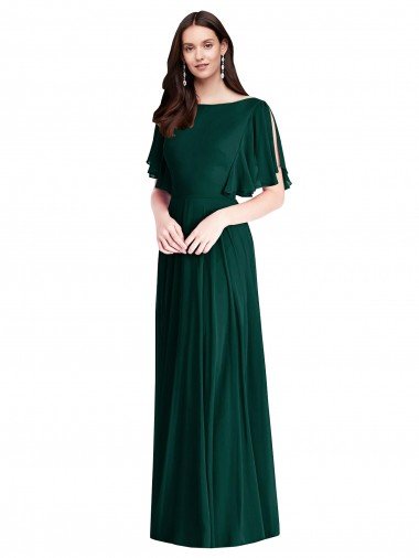 Affordable Backless Floor Length Split Sleeves Maxi Bridesmaid Dress UK