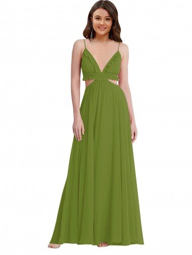 Affordable Ruffled Chiffon Cutout Maxi Bridesmaid Dress UK