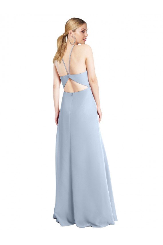 Affordable Halter Neck Long Chiffon Bridesmaid Dress with Strappy Back and Daring Side Slit UK