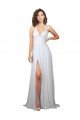 Affordable Halter Plunge V-Neckline Chiffon Dress with High Leg Split UK