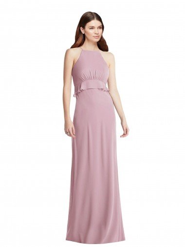 Affordable Bias Ruffle Empire Waist Halter Maxi Bridesmaid Dress UK