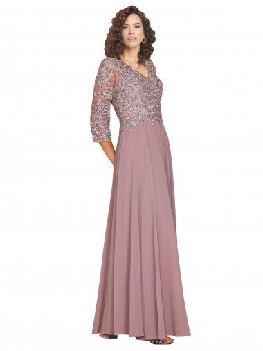 Affordable Hand-Beaded Bodice V-Neckline Long Sleeves Chiffon Bridesmaid Dress / Prom Dress UK