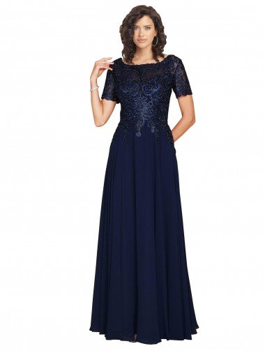 Affordable Short Sleeves A-Line Long Chiffon Bridesmaid Dress / Prom Dress with Beaded Bodice UK