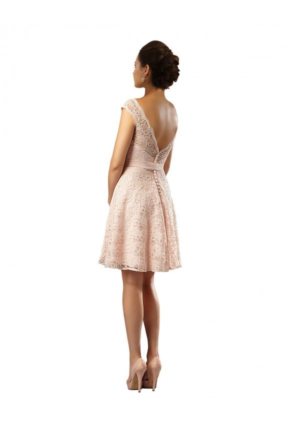 Affordable Short Knee Length Lace Bridesmaid Dress with Matching Chiffon Tie Sash UK