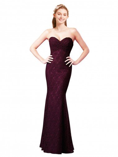 Affordable Fitted Long Lace Bridesmaid Dress with Sweetheart Neckline UK