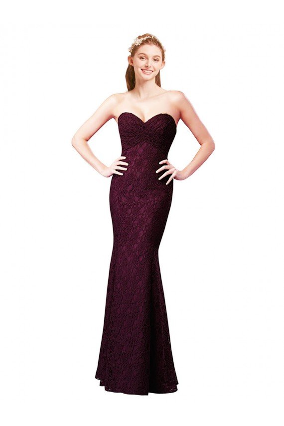 Affordable Fitted Long Lace Bridesmaid Dress with Sweetheart Neckline UK