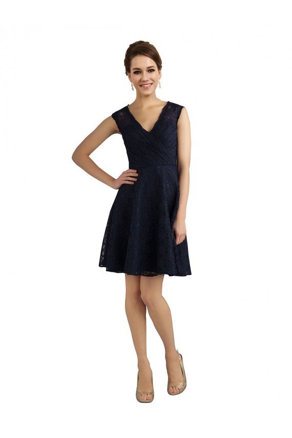 Affordable Short V-Neck Lace Cocktail Bridesmaid Dress with Illusion Back UK