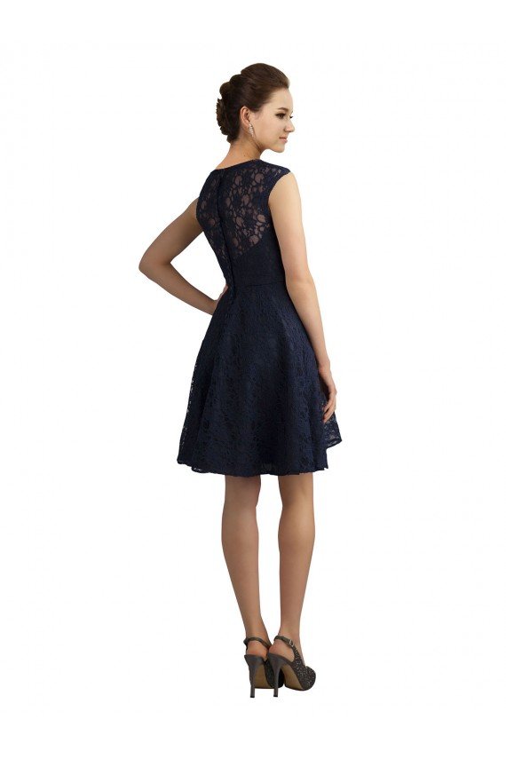 Affordable Short V-Neck Lace Cocktail Bridesmaid Dress with Illusion Back UK