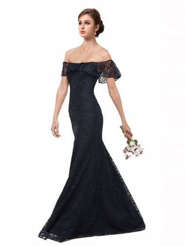 Affordable Off the Shoulder Long Lace Bridesmaid Dress / Prom Dress with Flutter Sleeves UK