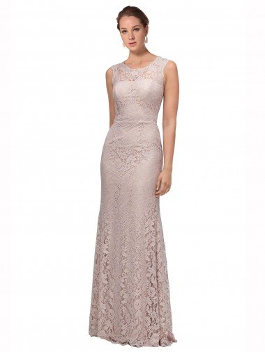 Affordable Long Sleeveless All Lace Bridesmaid Dress / Prom Dress with Scoop Neckline UK