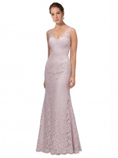 Affordable Lace V-Neckline Long Full Length Bridesmaid Dress / Prom Dress UK