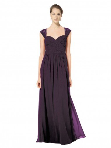 Affordable Long Chiffon Sweetheart Bridesmaid with Lace Straps and Keyhole Back UK