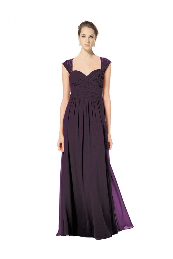 Affordable Long Chiffon Sweetheart Bridesmaid with Lace Straps and Keyhole Back UK