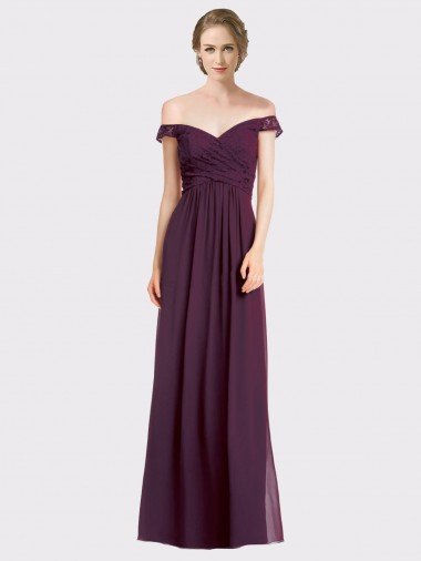 Affordable Sweetheart Long Bridesmaid Dress with Off the Shoulder Cap Sleeve Lace Bodice UK