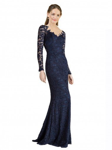 Affordable Illusion Long Sleeves Lace Bridesmaid Dress / Prom Dress with Sheer Keyhole Back UK