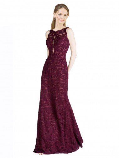 Affordable Long Lace Bridesmaid Dress / Prom Dress with Peekaboo Bodice and Keyhole Back UK