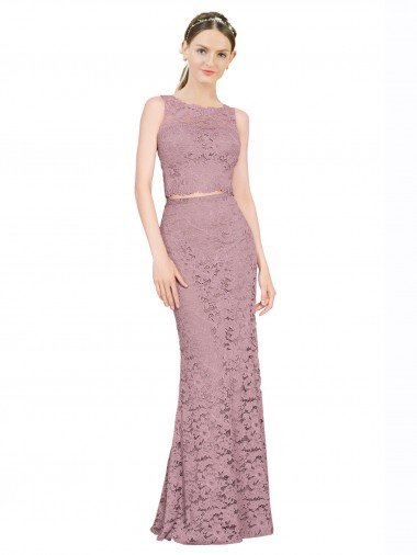 Affordable Sleeveless Crop Top High Neck Mermaid Lace Bridesmaid Dress / Prom Dress UK