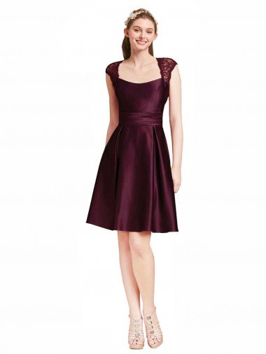 Affordable Short Knee Length Lace Cocktail Bridesmaid Dress with Square Neck UK