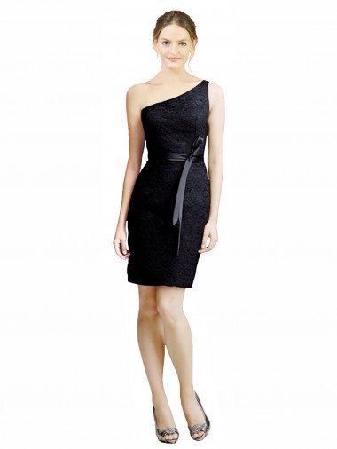 Affordable One Shoulder Short Lace Cocktail Bridesmaid Dress with Satin Waistband UK