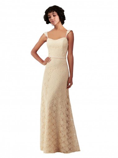 Affordable Lace A-Line Long Bridesmaids Dress with Satin Waistband UK