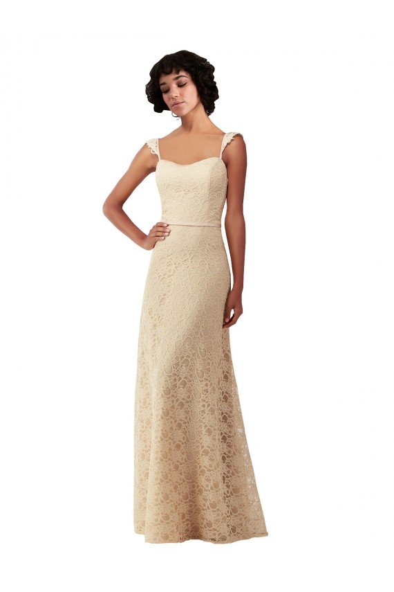 Affordable Lace A-Line Long Bridesmaids Dress with Satin Waistband UK