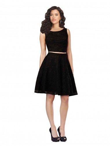 Affordable Two Piece Short Lace Cocktail Bridesmaid Dress with Jewel Neckline UK