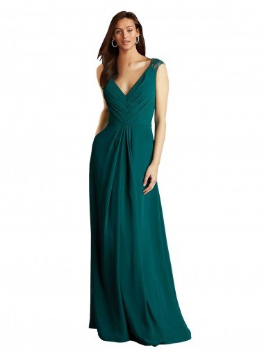 Affordable Long A-Line Lace and Chiffon Bridesmaid Dress with Open Back UK