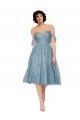 Affordable Off the Shoulder Sweetheart Chantilly Lace Midi Length Cocktail Bridesmaid Dress UK