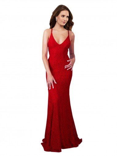 Affordable Low Back V-Neckline Floor Length Formal Lace Bridesmaid Dress / Prom Dress UK