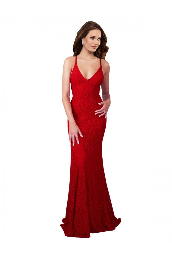 Affordable Low Back V-Neckline Floor Length Formal Lace Bridesmaid Dress / Prom Dress UK