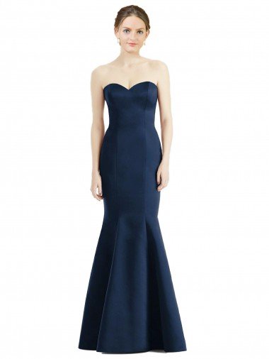 Affordable Long Mermaid Full Length Strapless Satin Bridesmaid Dress UK