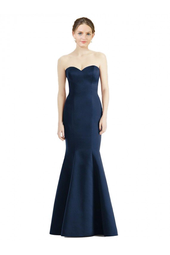 Affordable Long Mermaid Full Length Strapless Satin Bridesmaid Dress UK