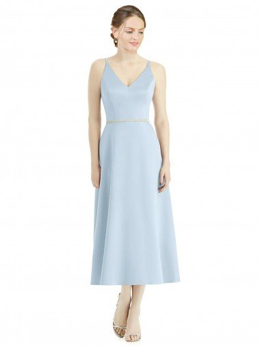 Affordable Short Tea Length V-Neck Satin Bridesmaid Dress UK