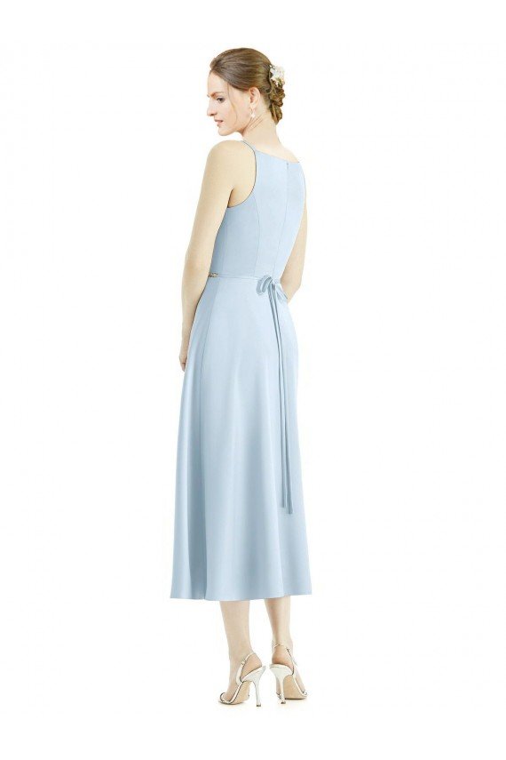 Affordable Short Tea Length V-Neck Satin Bridesmaid Dress UK