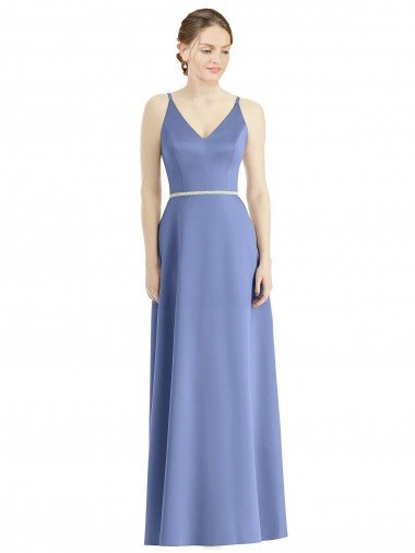 Affordable Long Floor Length V-Neck Satin Bridesmaid Dress with Spaghetti Straps UK