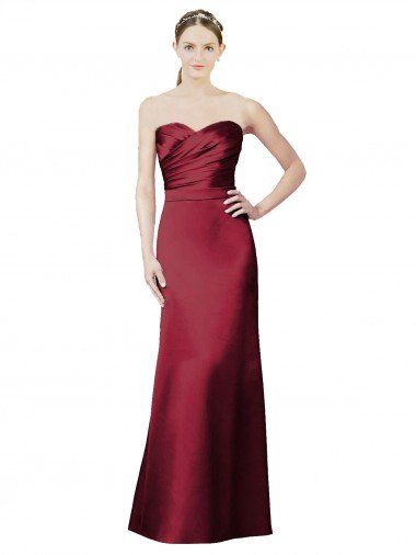 Affordable Strapless Satin Bridesmaid Dress with Asymmetrical Draped Bodice UK