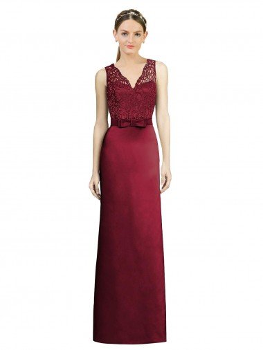 Affordable Full Length Sleeveless Satin Bridesmaid Dress with Lace Bodice UK