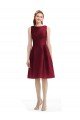 Affordable Short Midi Length Satin Cocktail Bridesmaid Dress with Bateau Neckline and V-Back UK