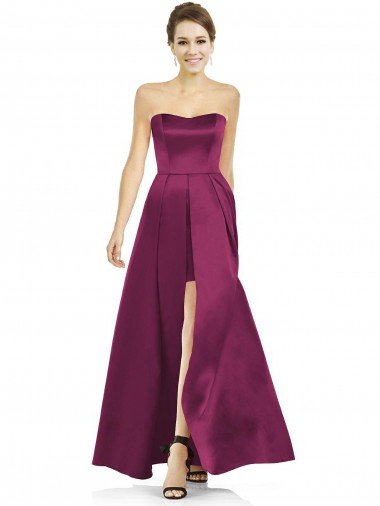 Affordable Full Length Strapless Long Satin Bridesmaid Dress with Sweetheart Neckline UK