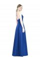 Affordable Full Pleated V-Neck Long Satin Bridesmaid Dress with Criss Cross Open Back UK