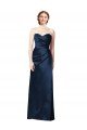 Affordable Faux Wrap A-Line Long Satin Bridesmaid Dress with Draped Bodice UK